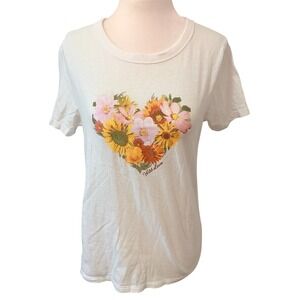 Old Navy Everywear XS White Floral Heart Wild Love Graphic Tee Shirt‎ Core
